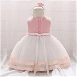 Ficha técnica e caractérísticas do produto Vestido de Festa Infantil Rosa e Branco de Renda - as