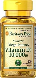 Ficha técnica e caractérísticas do produto Vitamina D3 10,000 Iu 200 Softgels Importada Puritans Pride - Puritans Pride
