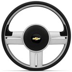 Ficha técnica e caractérísticas do produto Volante Esportivo Rallye Slim Prata Corsa Celta Astra com Acionador de Buzina Sem Cubo + Emblema Gm