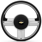 Ficha técnica e caractérísticas do produto Volante Esportivo Rallye Slim Prata Corsa Celta Astra com Acionador de Buzina Sem Cubo + Emblema GM